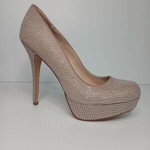 Betsey Johnson Women's Beige Rhinestone Platform Stiletto Heels Size 10 EUC